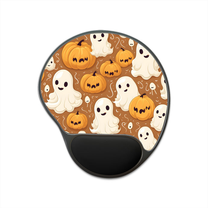 DistinctInk Mouse Pad with Wrist Rest  with Ghastly Skeleton Pumpkin Cartoon Design for Halloween