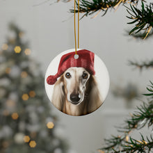 DistinctInk Hanging Ceramic Christmas Tree Ornament with Gold String - Great Gift/Present - 2 3/4 inch Diameter - Saluki Design