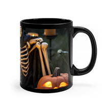 DistinctInk Black Coffee Mug - Skellington's Spooky Soiree for Halloween