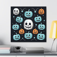 DistinctInk Canvas Wall Art with Skele-Ghostly Pumpkin Patch for Halloween