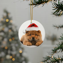 DistinctInk Hanging Ceramic Christmas Tree Ornament with Gold String - Great Gift/Present - 2 3/4 inch Diameter - Chow Chow Puppy Design