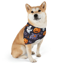 DistinctInk Adjustable Pet Banana Collar with Spooky Bat-o-lanterns Design for Halloween