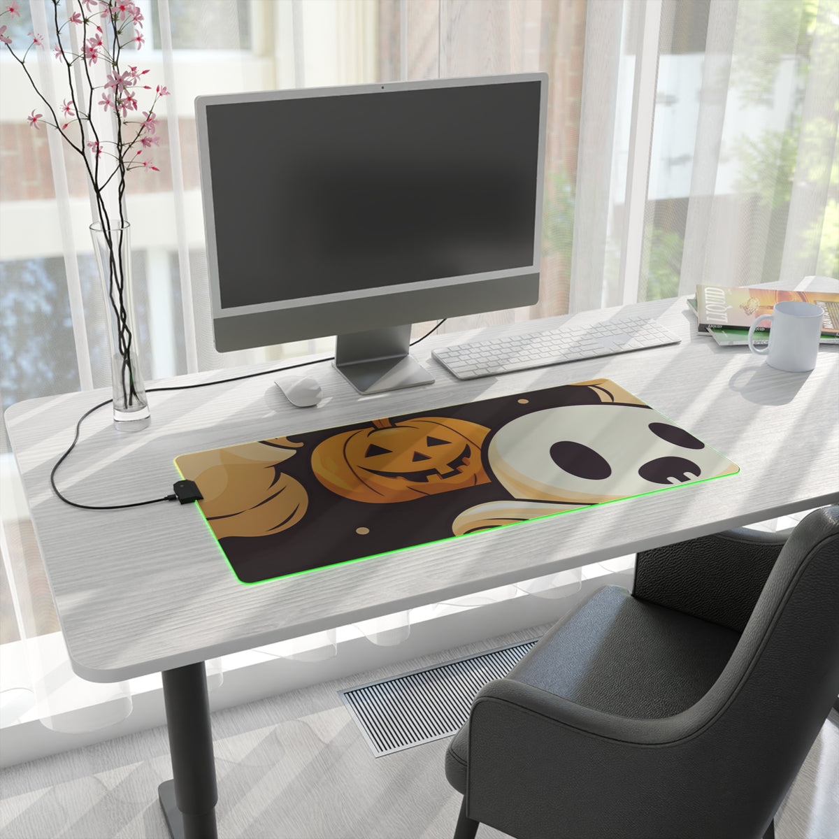 LED Gaming Mouse Pad with Ghost Skeleton Pumpkin Pattern Design for Halloween, view 7