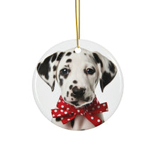 DistinctInk Hanging Ceramic Christmas Tree Ornament with Gold String - Great Gift/Present - 2 3/4 inch Diameter - Dalmatian Puppy Design