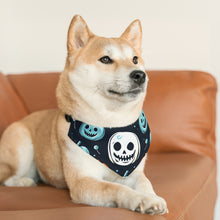 DistinctInk Adjustable Pet Banana Collar with Skele-Ghostly Pumpkin Patch Design for Halloween