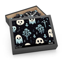 DistinctInk Jigsaw Puzzle with Ghastly Skeletal Shadows Design for Halloween