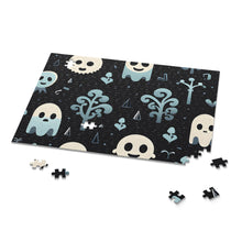 DistinctInk Jigsaw Puzzle with Ghastly Skeletal Shadows Design for Halloween