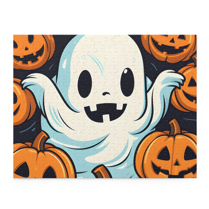 DistinctInk Jigsaw Puzzle with The Ghostly Skeleton Pumpkin Design for Halloween