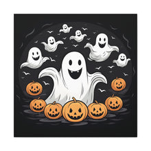 DistinctInk Canvas Wall Art with Skeletal Ghostly Pumpkin Patch for Halloween
