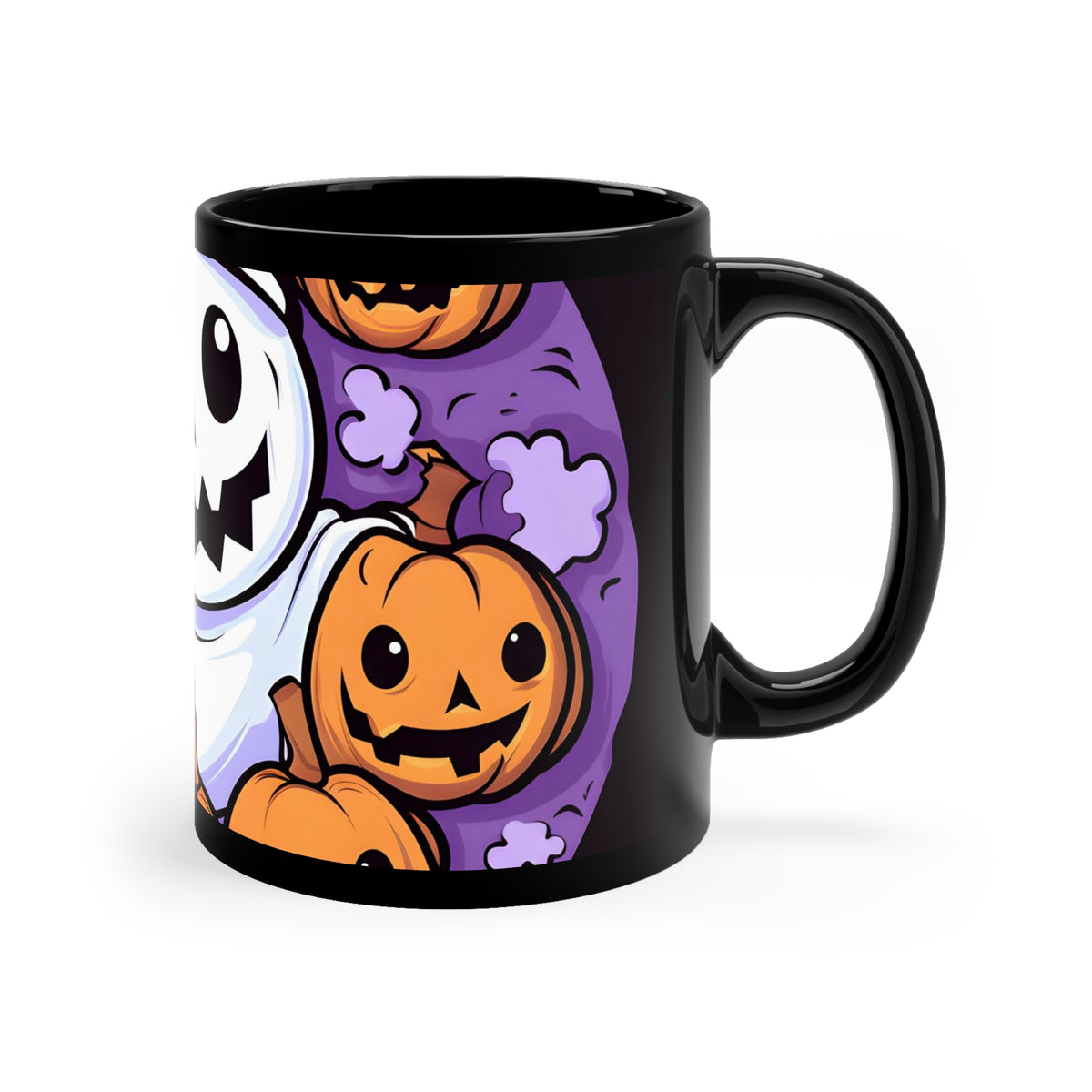 Black Coffee Mug - Ghost Skeleton Pumpkins for Halloween, view 3