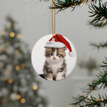 DistinctInk Hanging Ceramic Christmas Tree Ornament with Gold String - Great Gift/Present - 2 3/4 inch Diameter - American Curl Kitten Design