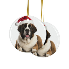 DistinctInk Hanging Ceramic Christmas Tree Ornament with Gold String - Great Gift/Present - 2 3/4 inch Diameter - St. Bernard Design