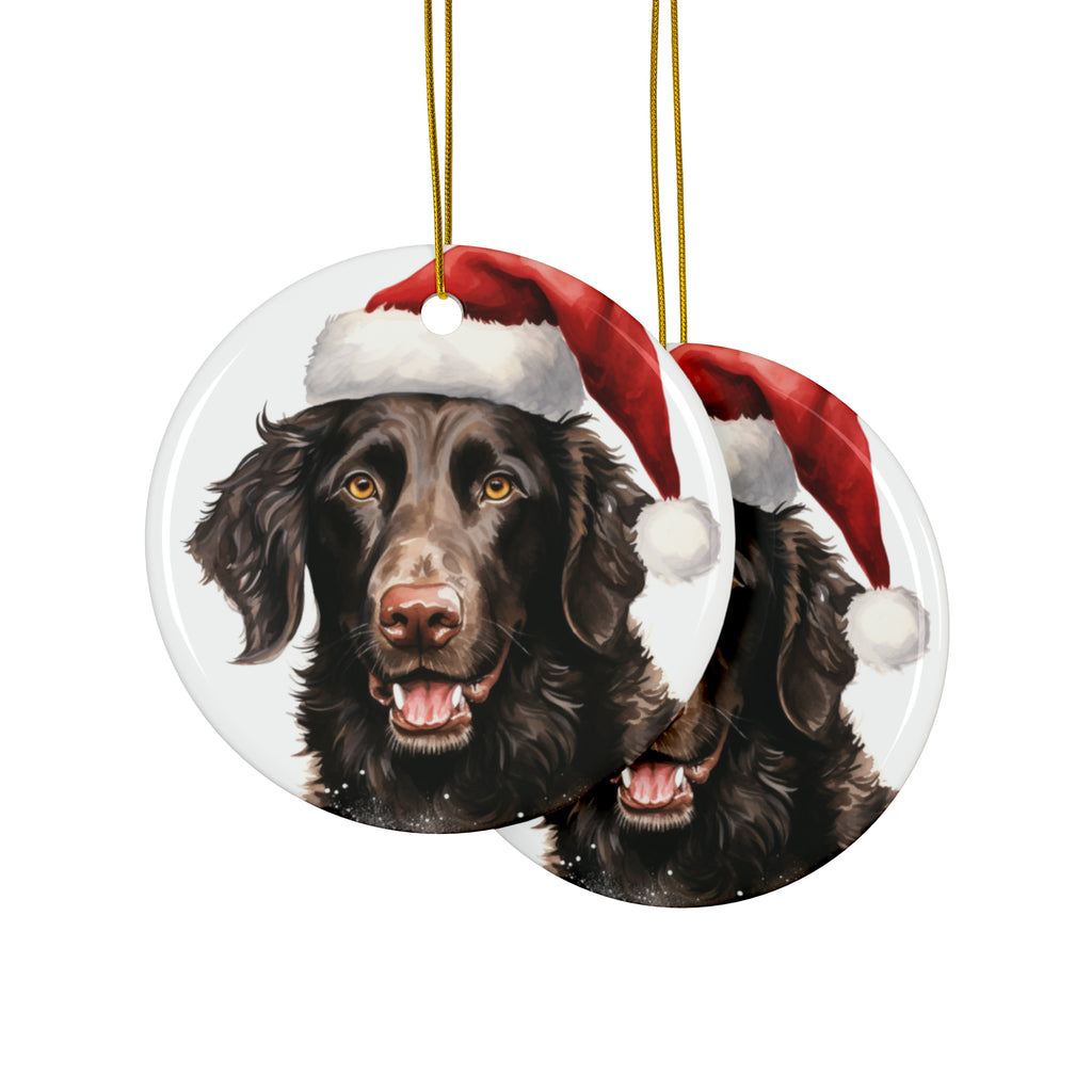 Hanging Ceramic Christmas Tree Ornament with Gold String - Curly-Coated Retriever Design, view 2