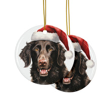 DistinctInk Hanging Ceramic Christmas Tree Ornament with Gold String - Great Gift/Present - 2 3/4 inch Diameter - Curly-Coated Retriever Design