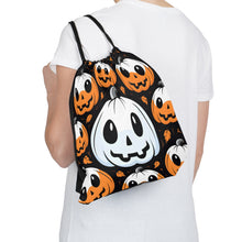 DistinctInk Drawstring Bag / Backpack with Ghost Skeleton Cartoon Pumpkin Design for Halloween