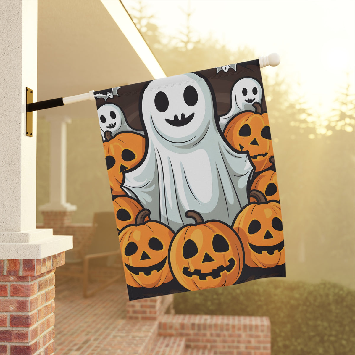 Garden & House Banner / Flag with "Spooky Skeleton Pumpkins" Design for Halloween, view 9