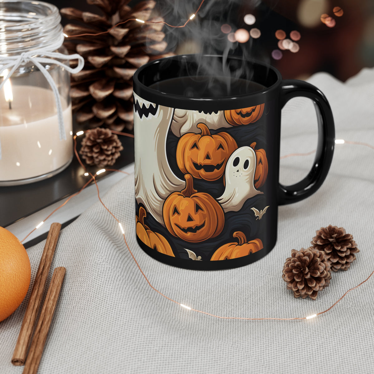 Black Coffee Mug - Haunted Skeleton Jack-O-Lantern for Halloween, view 4