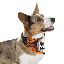 DistinctInk Adjustable Pet Banana Collar with Spooky Skeleton Pumpkin Patch Design for Halloween