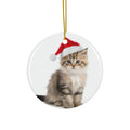Hanging Ceramic Christmas Tree Ornament with Gold String - American Bobtail Kitten Design