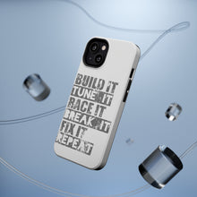 DistinctInk ToughCase for Apple iPhone, Compatible with MagSafe Charging - Build It Tune Race Break Fix Repeat