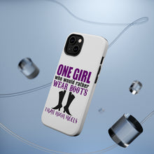 DistinctInk ToughCase for Apple iPhone, Compatible with MagSafe Charging - One Girl Who Would Rather Wear Boots Than Heels