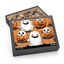 DistinctInk Jigsaw Puzzle with Skeletal Ghost in a Pumpkin Design for Halloween