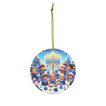 DistinctInk Hanging Ceramic Christmas Tree Ornament Charm with Gold String - Great Gift/Present - 2 3/4 inch Diameter - Hanukkah and Christmas Joy