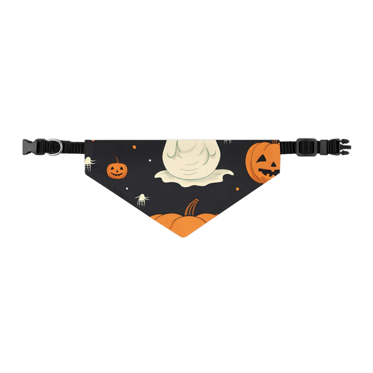 DistinctInk Adjustable Pet Banana Collar with Spooky Skeleton Pumpkin Patch Design for Halloween