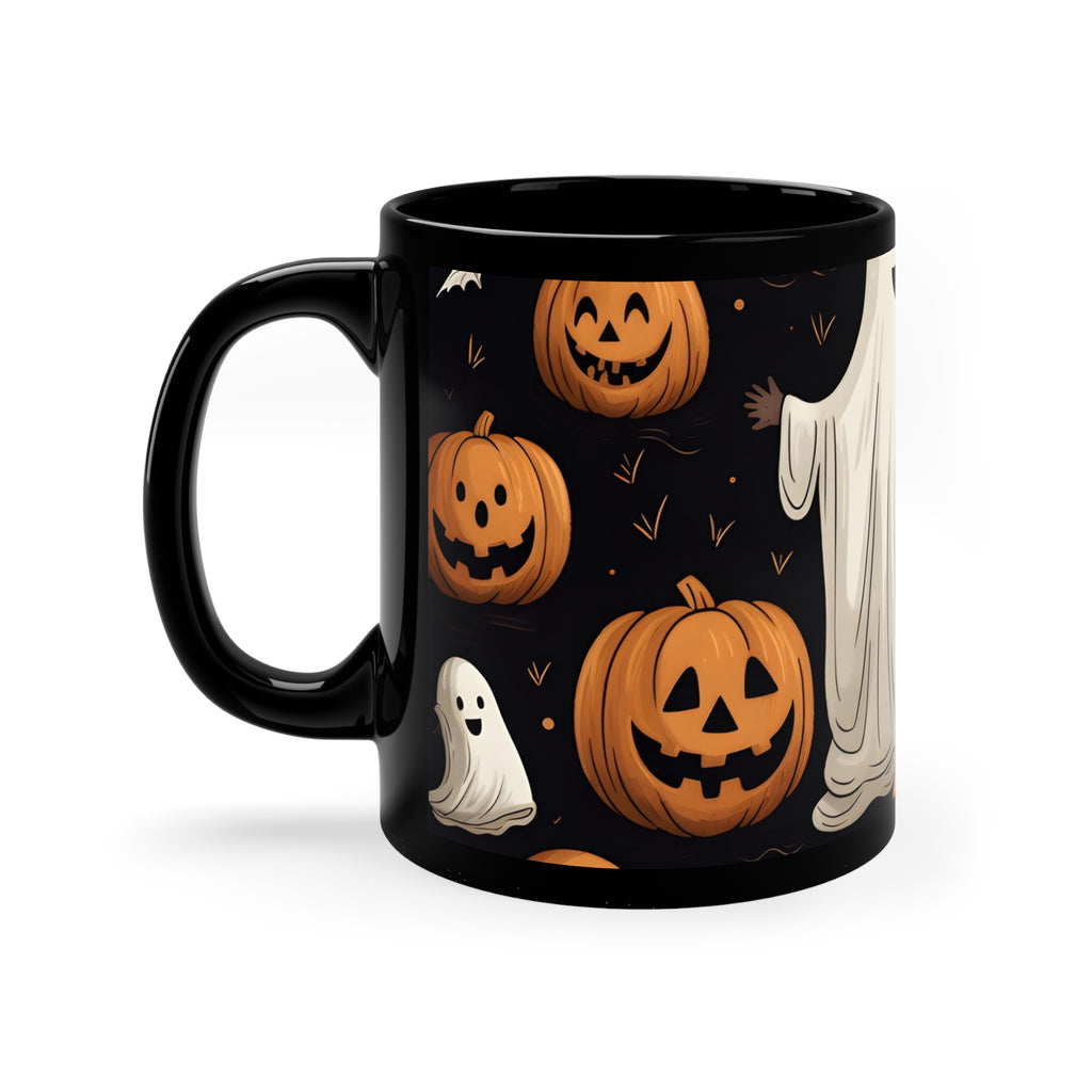 Black Coffee Mug - Ghastly Skeleton Pumpkin for Halloween, view 2