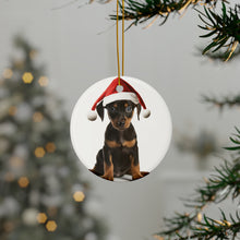 DistinctInk Hanging Ceramic Christmas Tree Ornament with Gold String - Great Gift/Present - 2 3/4 inch Diameter - German Pinscher Puppy Design