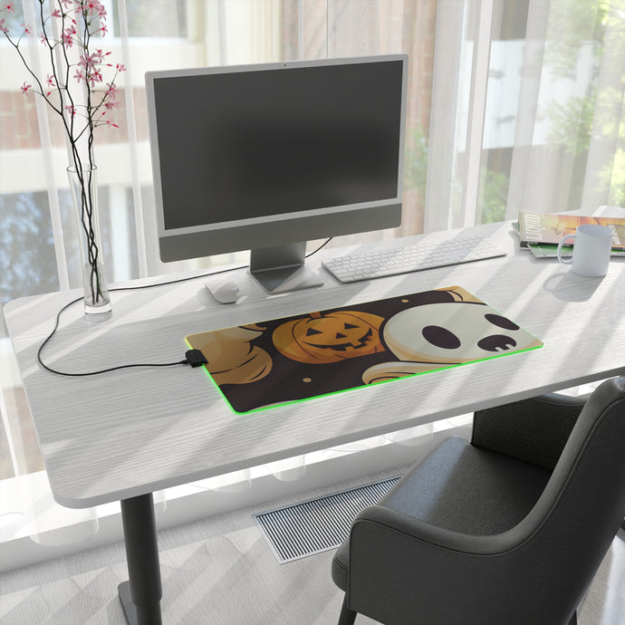 DistinctInk LED Gaming Mouse Pad with Ghost Skeleton Pumpkin Pattern Design for Halloween