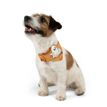 DistinctInk Adjustable Pet Banana Collar with Ghostly Skeleton Pumpkin Patch Design for Halloween