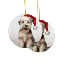 DistinctInk Hanging Ceramic Christmas Tree Ornament with Gold String - Great Gift/Present - 2 3/4 inch Diameter - Sealyham Terrier Design