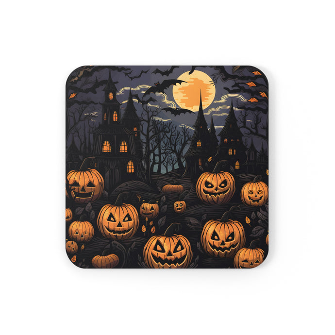 DistinctInk (Set of 4) Corkwood Coasters with Spooky All Hallows' EveDesign for Halloween