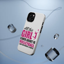 DistinctInk ToughCase for Apple iPhone, Compatible with MagSafe Charging - All This Girl Cares About is Volleyball