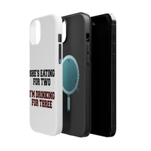 DistinctInk ToughCase for Apple iPhone, Compatible with MagSafe Charging - She's Eating For Two, I'm Drinking for 3