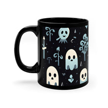 DistinctInk Black Coffee Mug - Ghastly Skeletal Shadows for Halloween