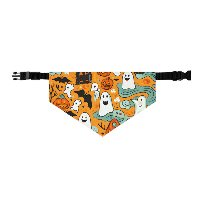 DistinctInk Adjustable Pet Banana Collar with Flying Pumpkin Bats Design for Halloween