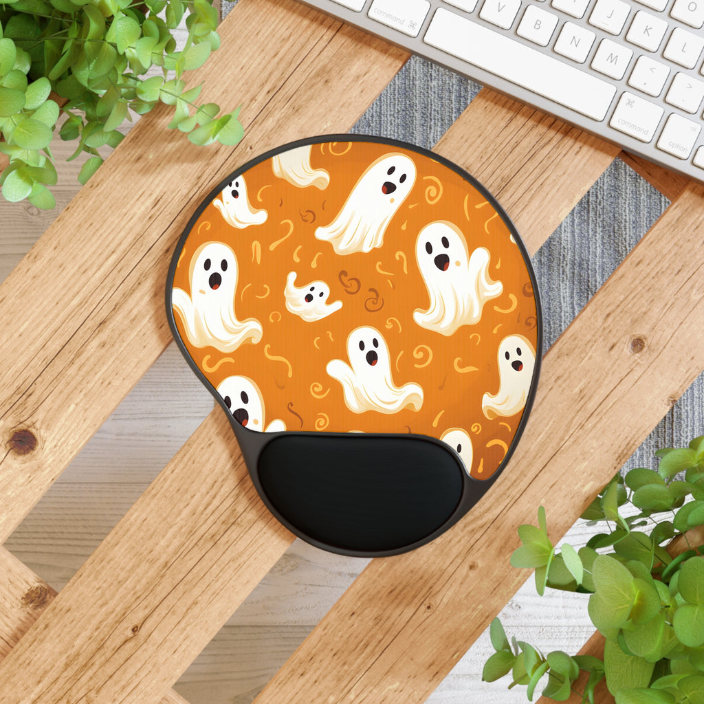 Mouse Pad with Wrist Rest with Ghost Skeleton Pumpkin Pattern Design for Halloween, view 4