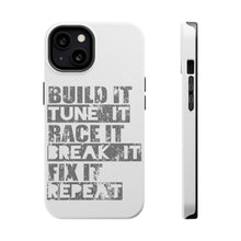 DistinctInk ToughCase for Apple iPhone, Compatible with MagSafe Charging - Build It Tune Race Break Fix Repeat