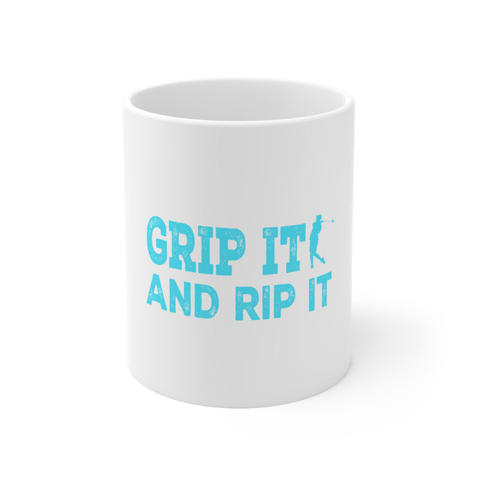 DistinctInk Glossy White Coffee / Tea Mug - Golf Grip It And Rip It