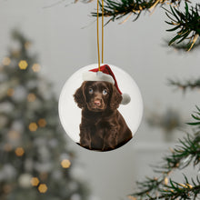 DistinctInk Hanging Ceramic Christmas Tree Ornament with Gold String - Great Gift/Present - 2 3/4 inch Diameter - Boykin Spaniel Puppy Design