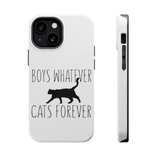 DistinctInk ToughCase for Apple iPhone, Compatible with MagSafe Charging - Boys Whatever, Cats Forever