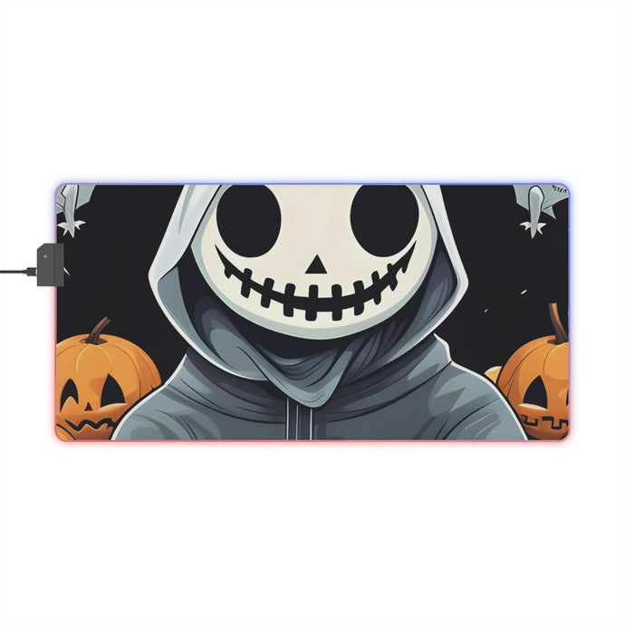 DistinctInk LED Gaming Mouse Pad with Skeleton Ghost and Pumpkin Design for Halloween