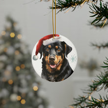DistinctInk Hanging Ceramic Christmas Tree Ornament with Gold String - Great Gift/Present - 2 3/4 inch Diameter - Beauceron Design