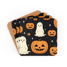 DistinctInk (Set of 4) Corkwood Coasters with Spooky Skeleton Pumpkin PatchDesign for Halloween