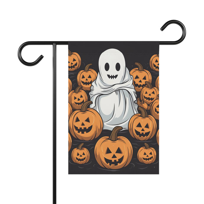 DistinctInk Garden & House Banner / Flag with Skeletal Ghostly Pumpkin Patch Design for Halloween