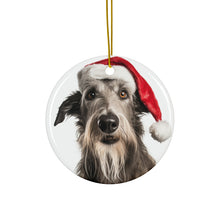DistinctInk Hanging Ceramic Christmas Tree Ornament with Gold String - Great Gift/Present - 2 3/4 inch Diameter - Scottish Deerhound Design