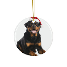 DistinctInk Hanging Ceramic Christmas Tree Ornament with Gold String - Great Gift/Present - 2 3/4 inch Diameter - Rottweiler Design