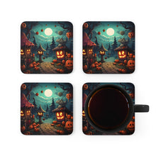 DistinctInk (Set of 4) Corkwood Coasters with Trick or Treat Fun Design for Halloween